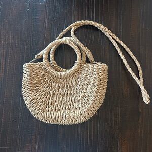 Woven Straw Handbag with Circular Handles